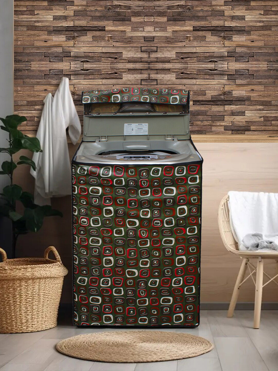 DREAM CARE Green & Red Printed Waterproof and Dustproof Washing Machine Cover Top Load