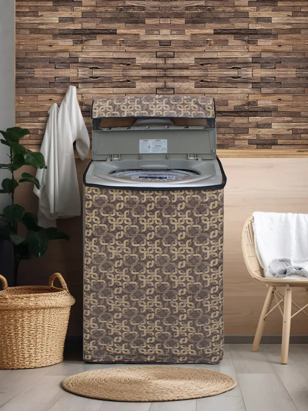 DREAM CARE Brown Printed Waterproof & Dustproof Washing Machine Cover Top Load