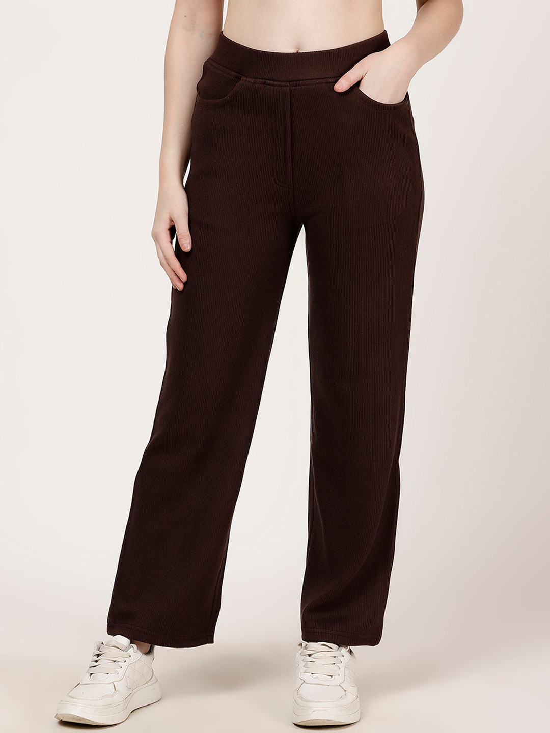 FUTURO Women Coffee Brown Original Flared Corduroy Trousers