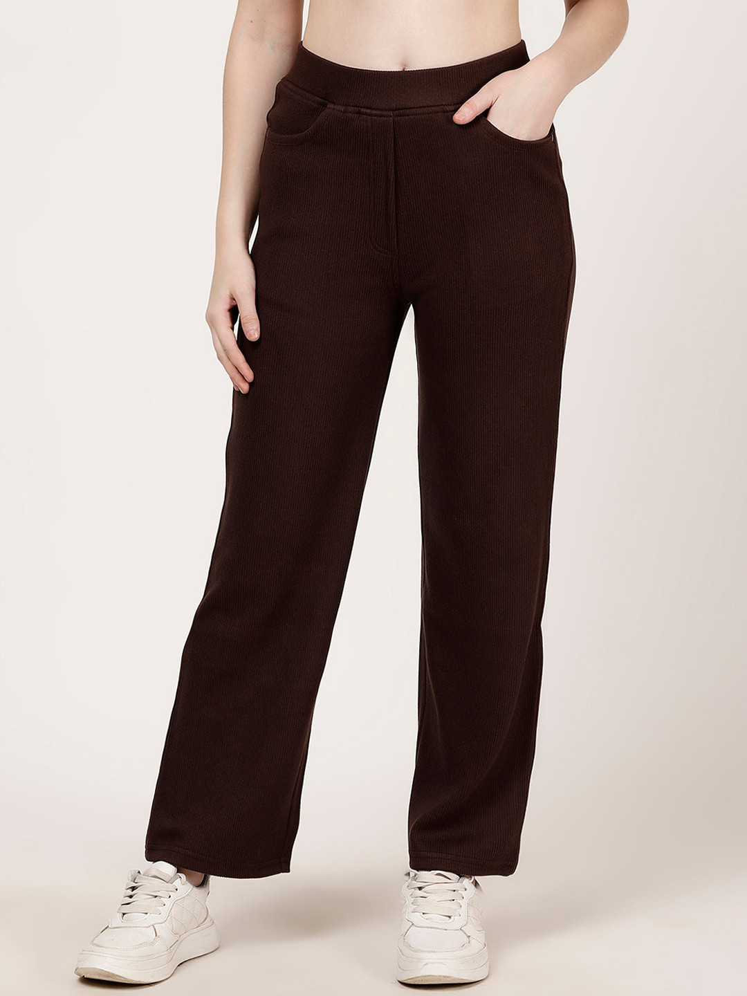 FUTURO Women Textured Self Design Original Flared Corduroy Trousers