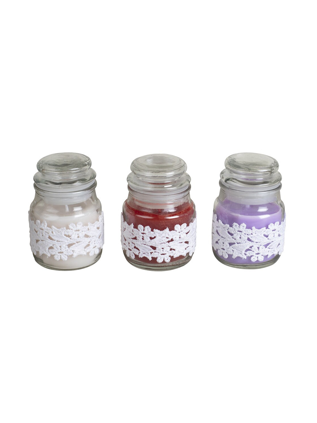 Kaameri Bazaar Rose,Jasmine Fields Highly Fragranced Laces Glass 3Pcs Lavender, Rose, Jasmine Jar Candles
