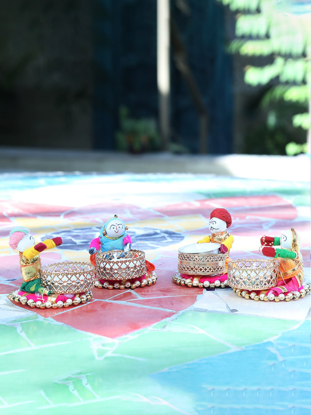Kaameri Bazaar 4Pc Yellow & Red Raja Rani Puppet-Dolls Decorative Tealight Candle Holder