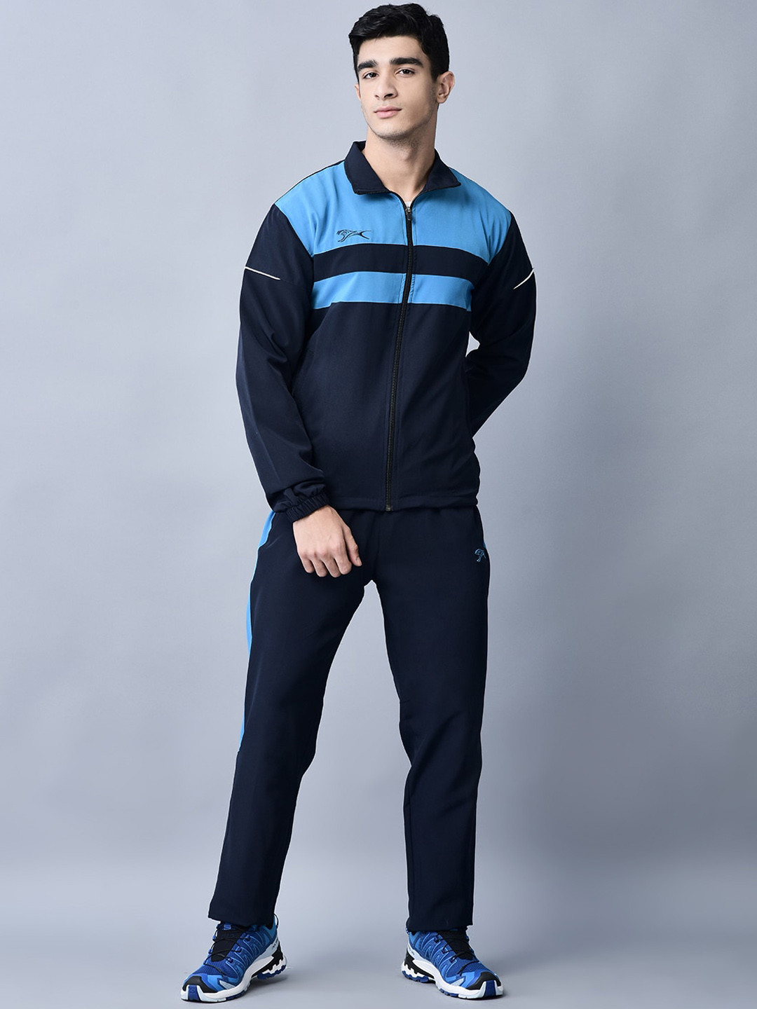 Shiv Naresh Colorblocked Mock-Collar Jacket & Track Pant
