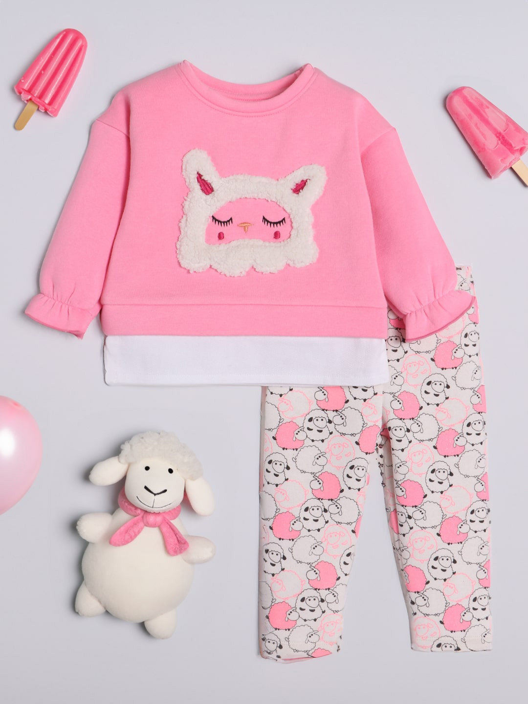 Nauti Nati Girls Self Design Sweatshirt With Trousers