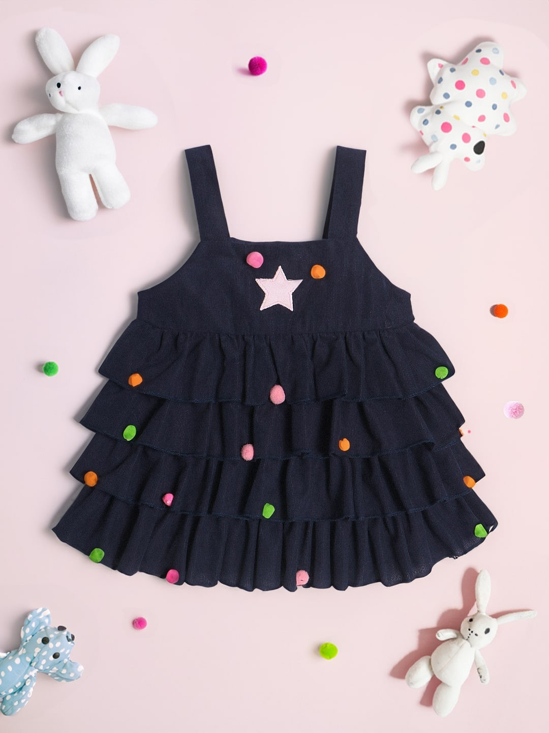 Nauti Nati Girls Graphic Self Design Shoulder Straps Layered Fit & Flare Dress