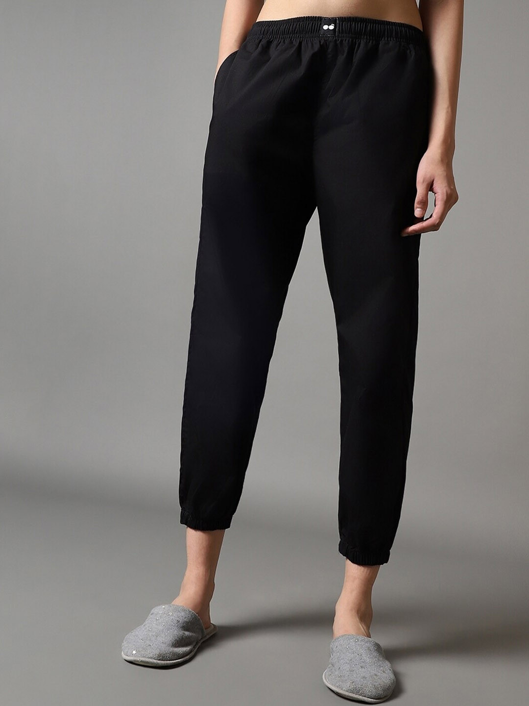 Bewakoof Women Black Mid-Rise Cotton Lounge Pants