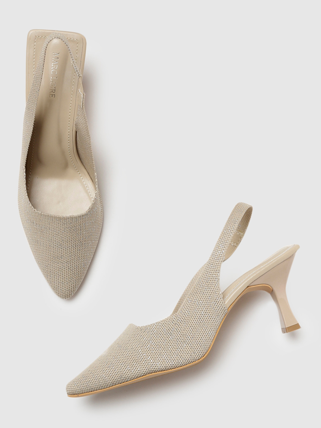 Marc Loire Textured Mesh Pointed Toe Kitten Pumps With Backstrap