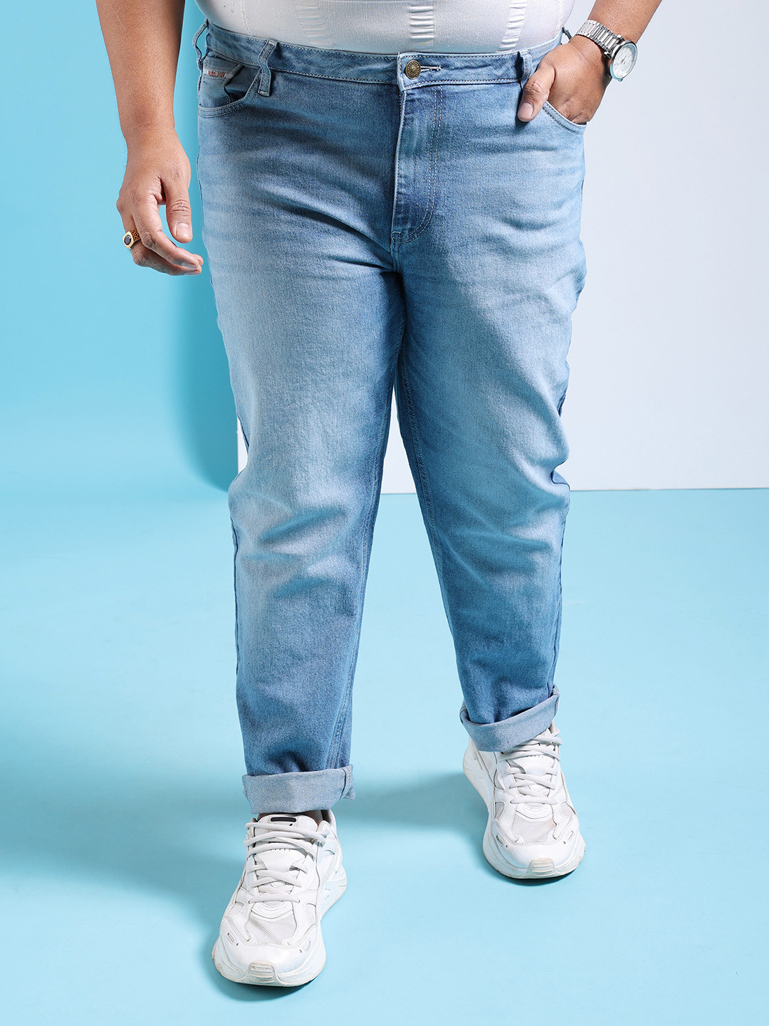 Hardsoda by The Indian Garage Co Plus Size Men Slim Fit Clean Look Light Fade Stretchable Jean