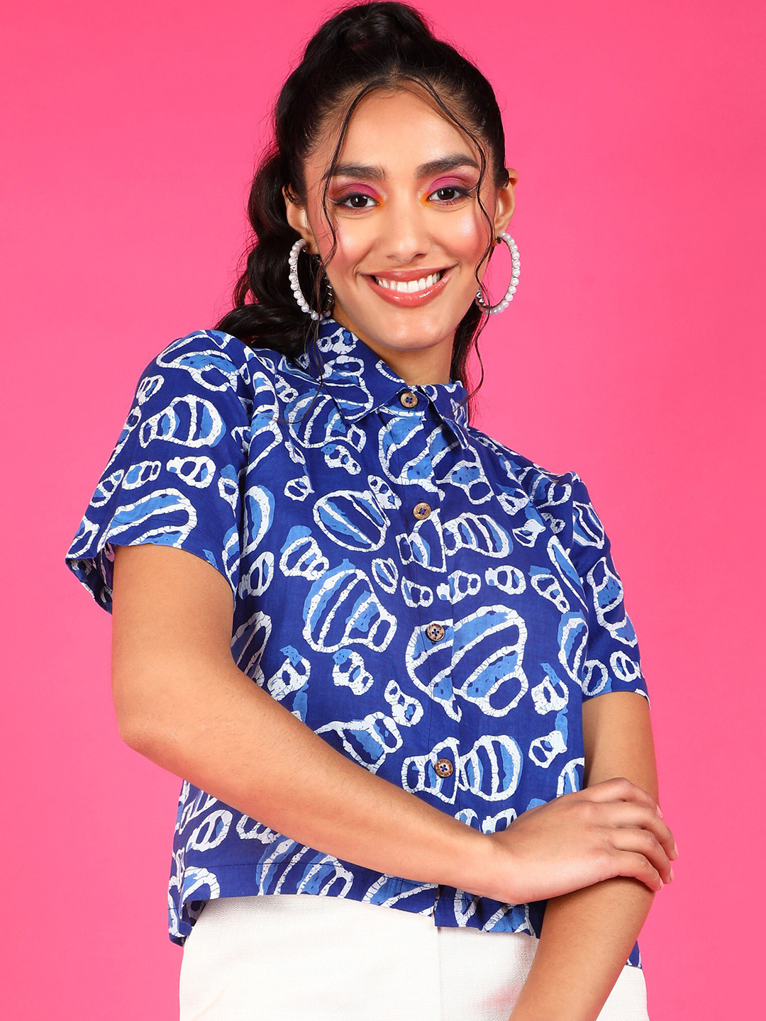 Popwings Relaxed Fit Abstarct Printed Pure Cotton Casual Shirt