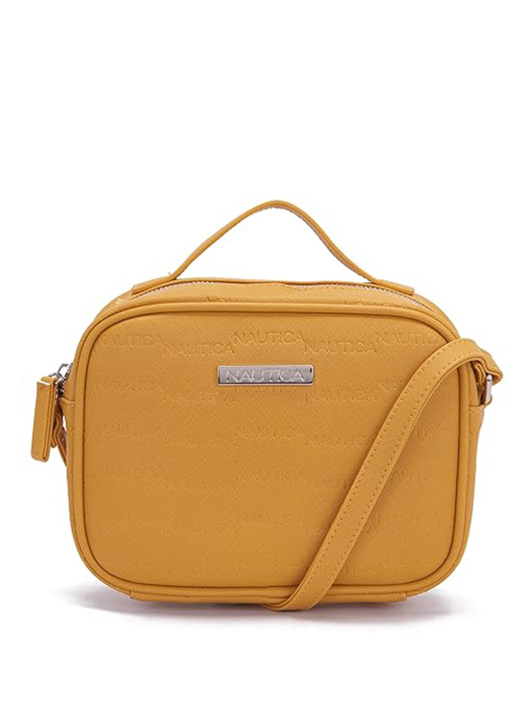 Nautica Typography Printed Zip Detail PU Leather Sling Bag