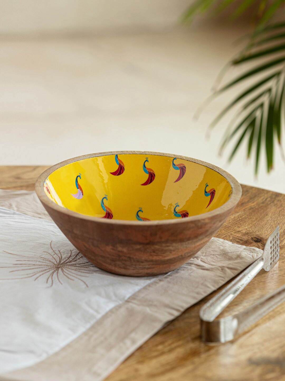ExclusiveLane Peacocks Mango Wood Handcrafted Serving Salad Bowl - 700 ml