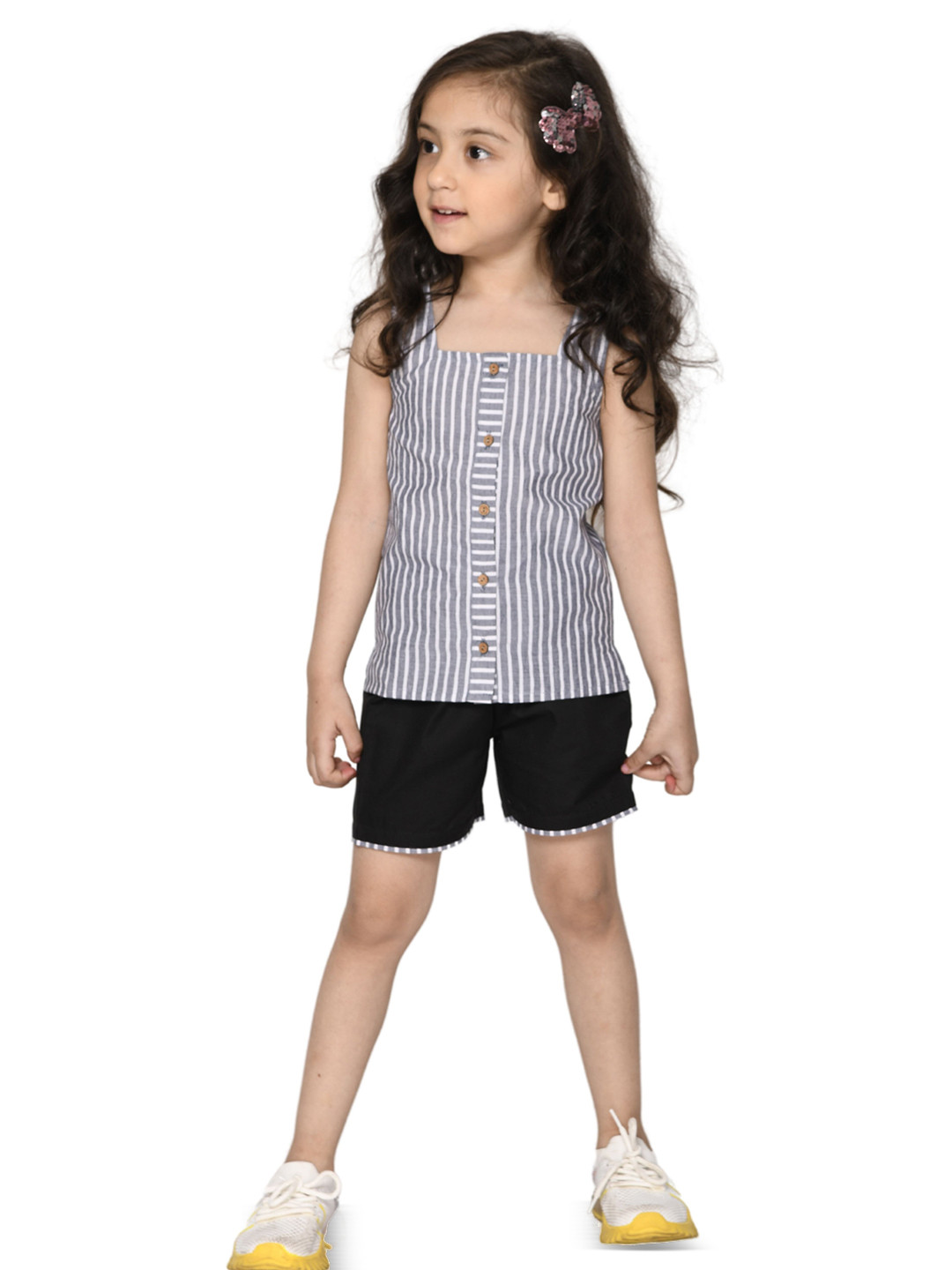 Tiny Bunnies Girls Striped Square Neck Pure Cotton Top with Shorts