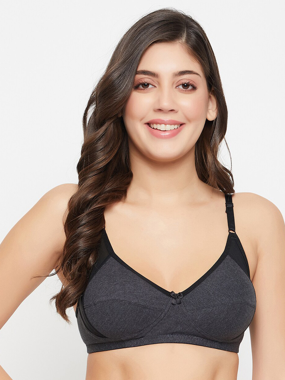 Clovia Grey & Black Full Coverage Cotton Bra With All Day Comfort