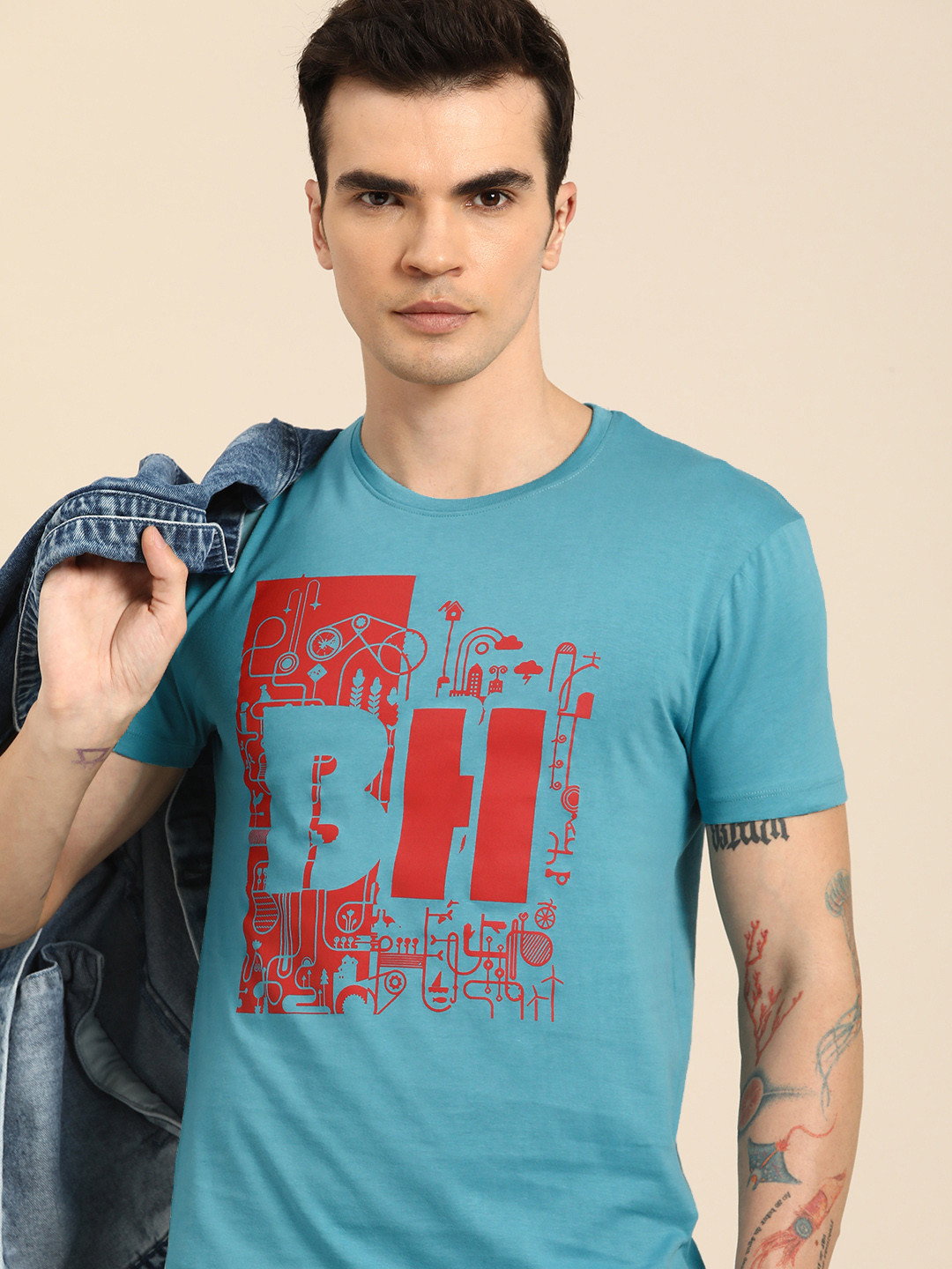 Being Human Men Graphic & Brand Logo Print Pure Cotton T-shirt