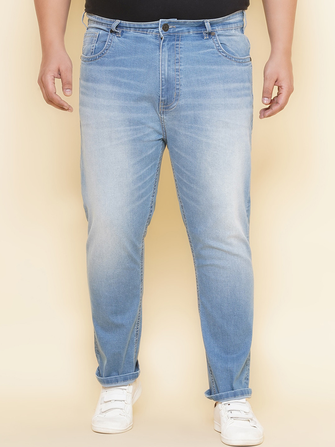 John Pride Men Plus Size Jean Heavy Fade Whiskers & Chevrons Stretchable Jeans