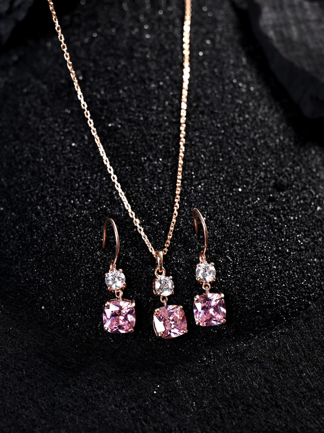 Clara 925 Sterling Silver Rose Gold-plated CZ-studded Jewellery Set