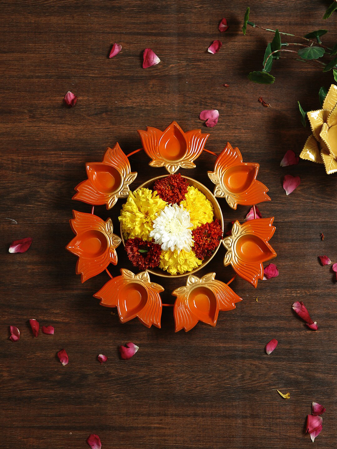 Aapno Rajasthan Orange-Coloured Lotus Shaped Decorative Bowl