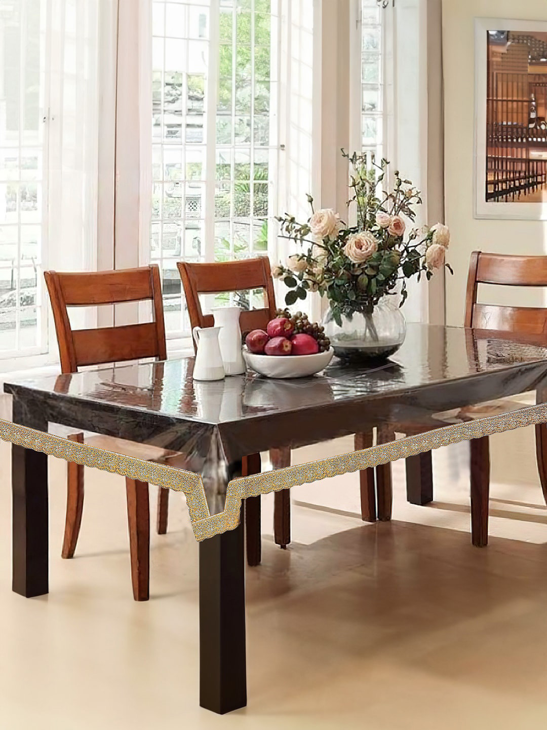 Cortina White Printed Border 4 Seater Table Cover