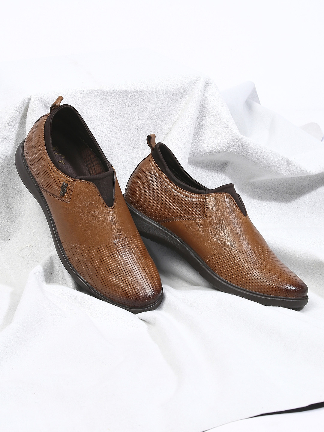 Perforated leather slip on shoes shop