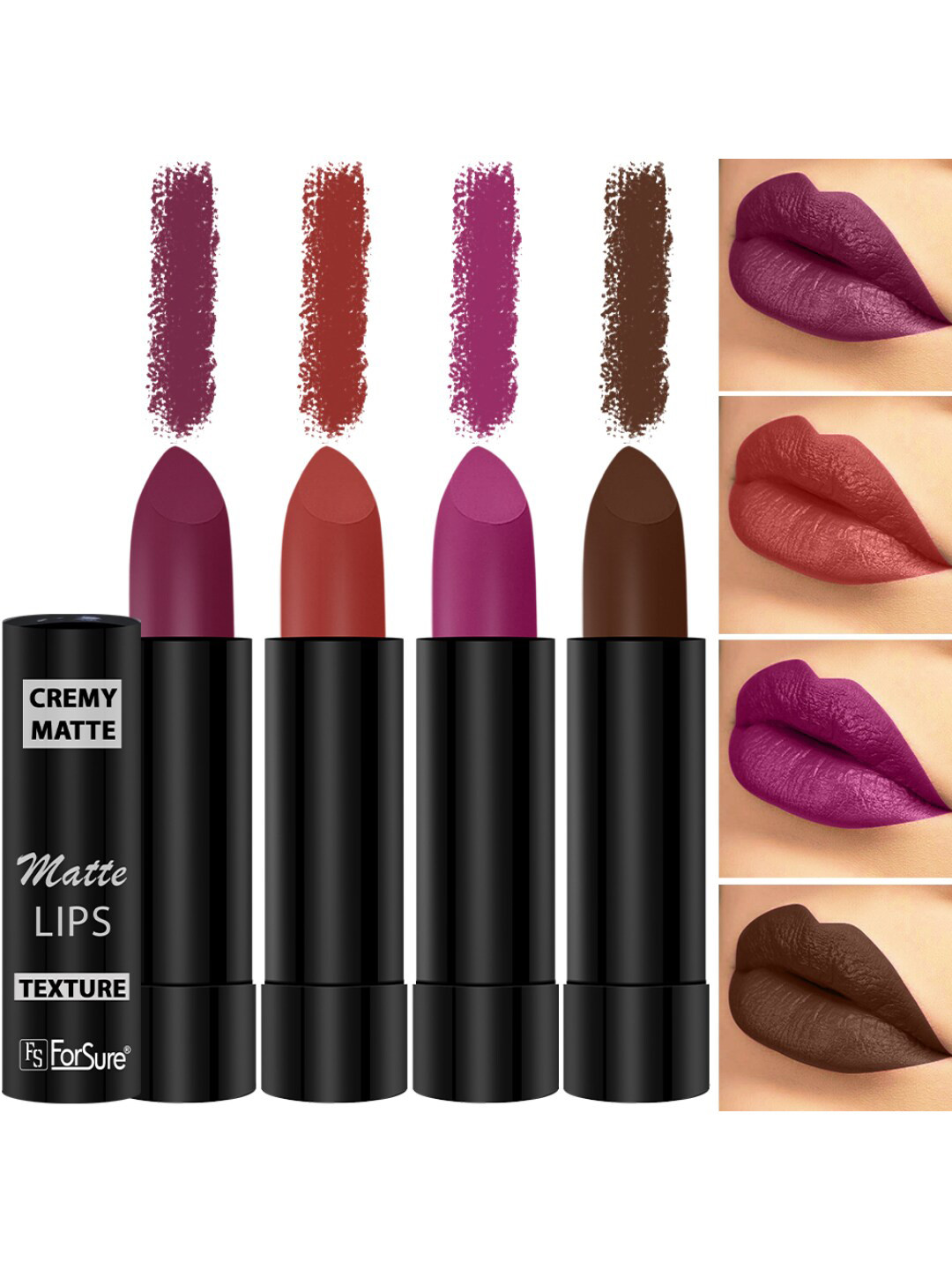 ForSure Set of 4 Cremy Matte Long Lasting & Lightweight Lipstick - Shades 52-55-58-67