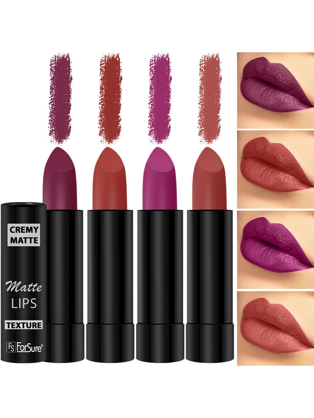 ForSure Set Of 4 Cremy Matte Long Lasting & Lightweight Lipstick - Shades 52-55-58-73