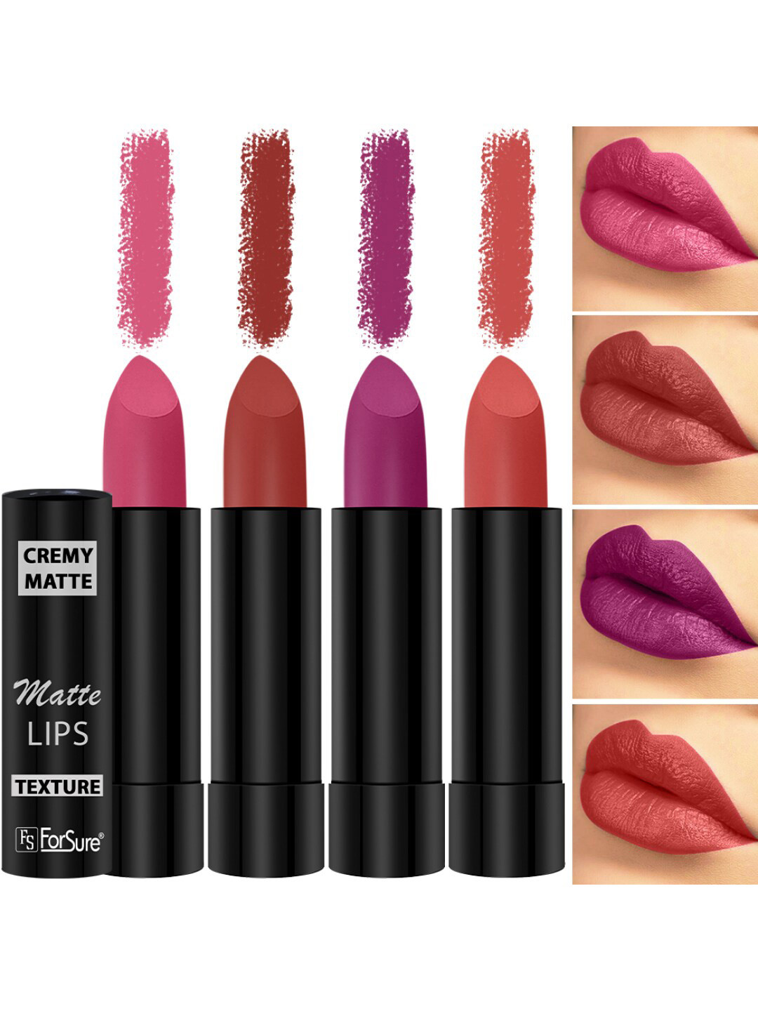 ForSure Set of 4 Cremy Matte Long Lasting & Lightweight Lipstick - Shades 55-58-60-93