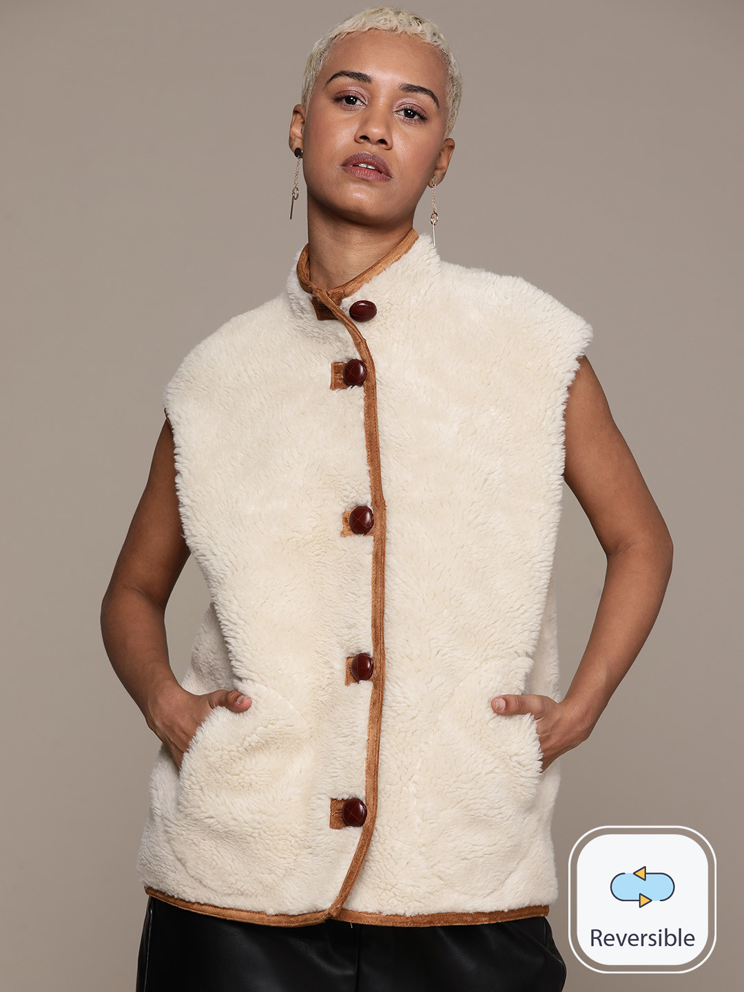 MANGO Faux Suede Shearling Reversible Jacket