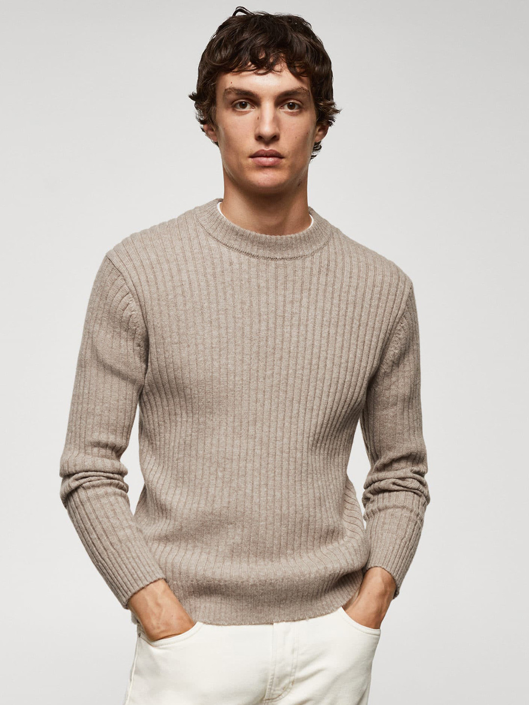 Mango Man Strickpulli Mango Men's Pullover Light Blue MANGO MAN