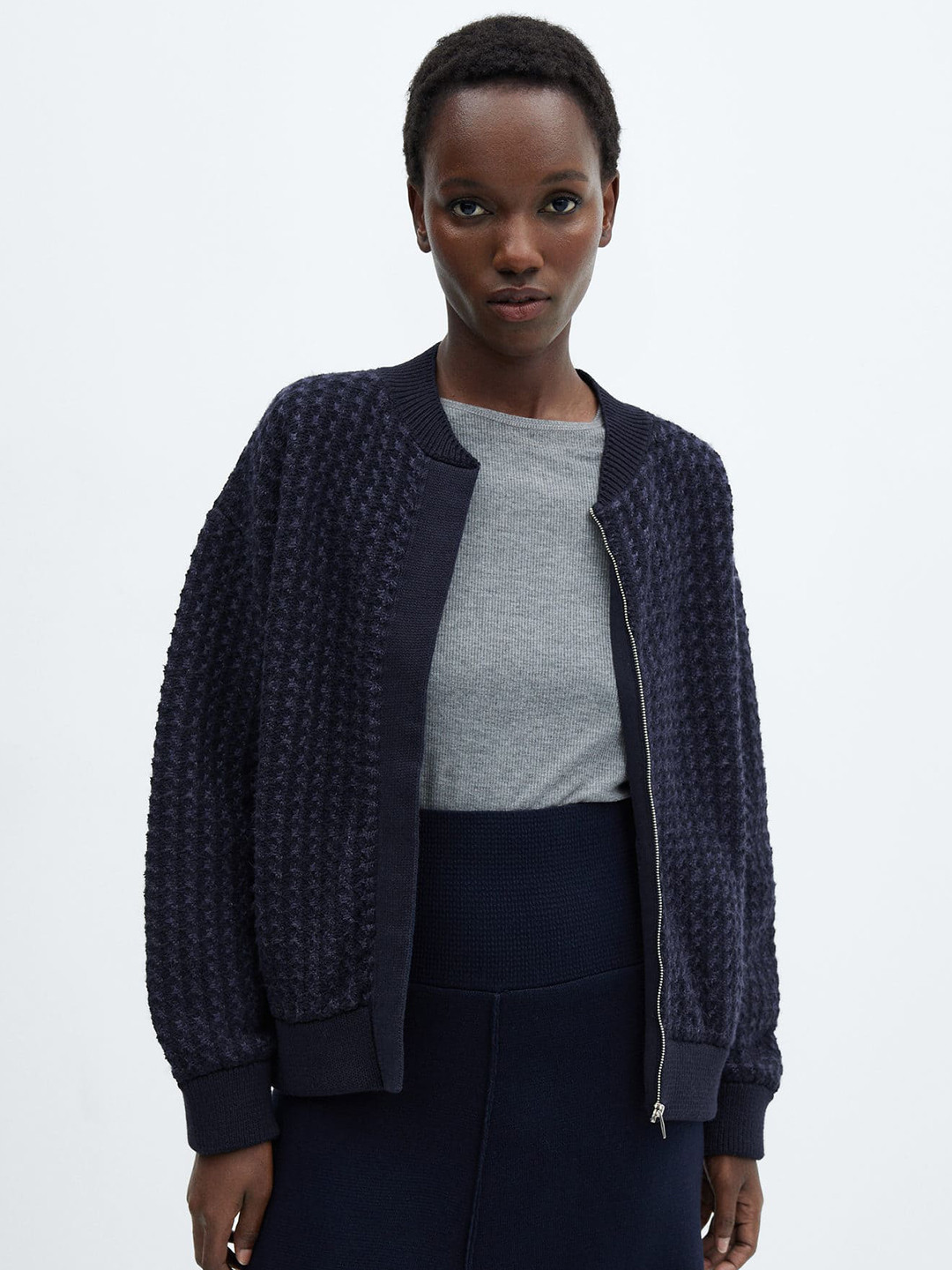 MANGO Houndstooth Patterned Cardigan