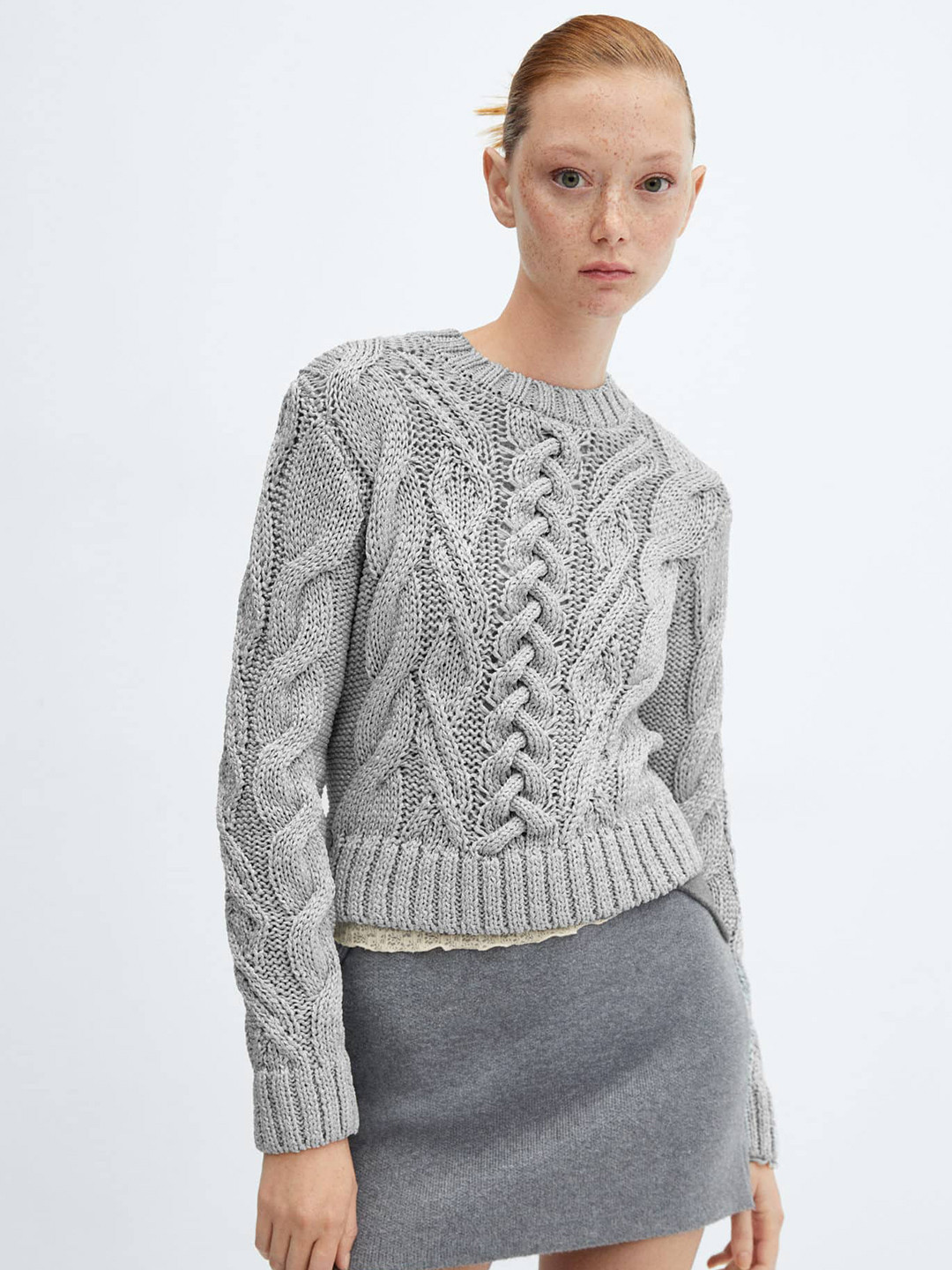 MANGO Shimmery Cable-Knitted Pullover