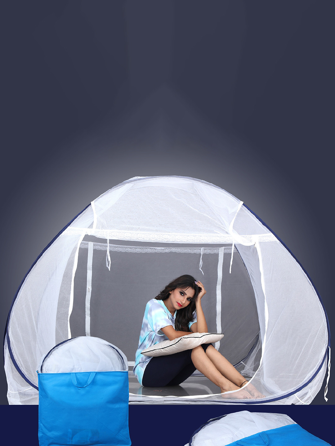 Aetrius Navy Blue King Size Double Bed Mosquito Net