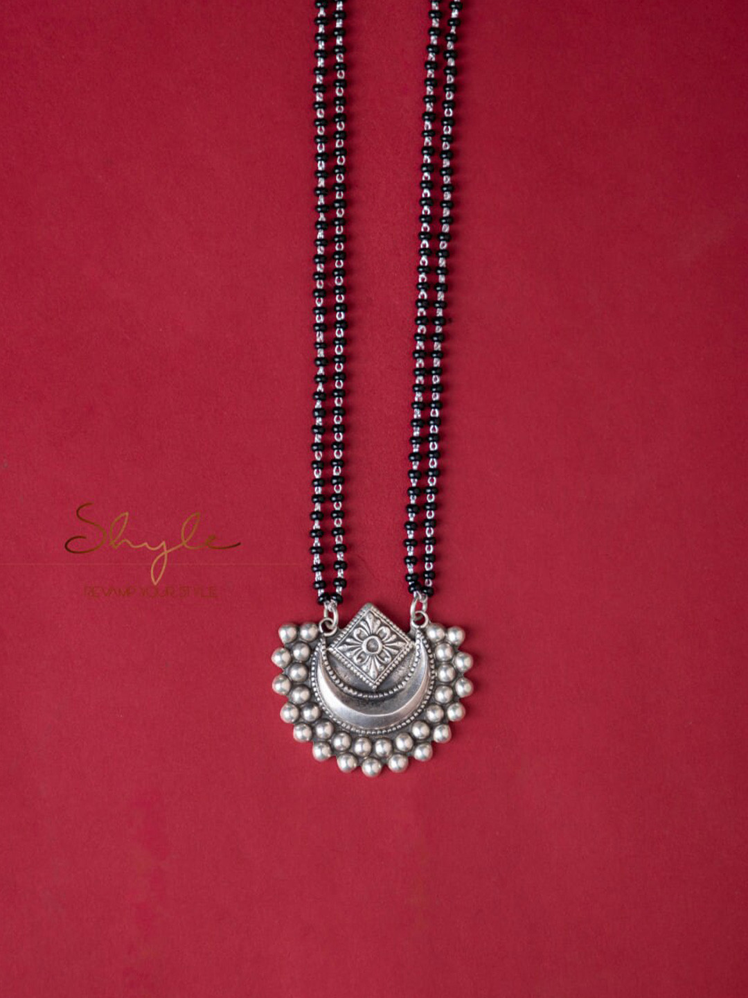 Shyle 925 Sterling Silver Chandra Embossed Versatile Beaded Mangalsutra