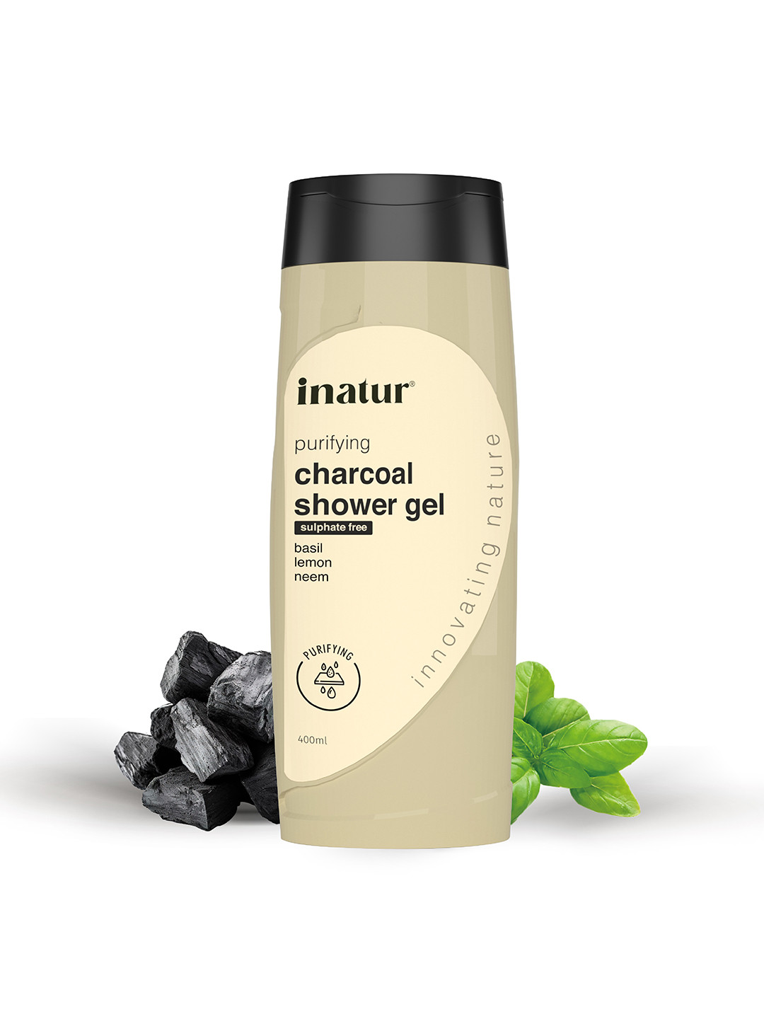 Inatur Purifying Charcoal Shower Gel With Basil & Lemon - 400ml