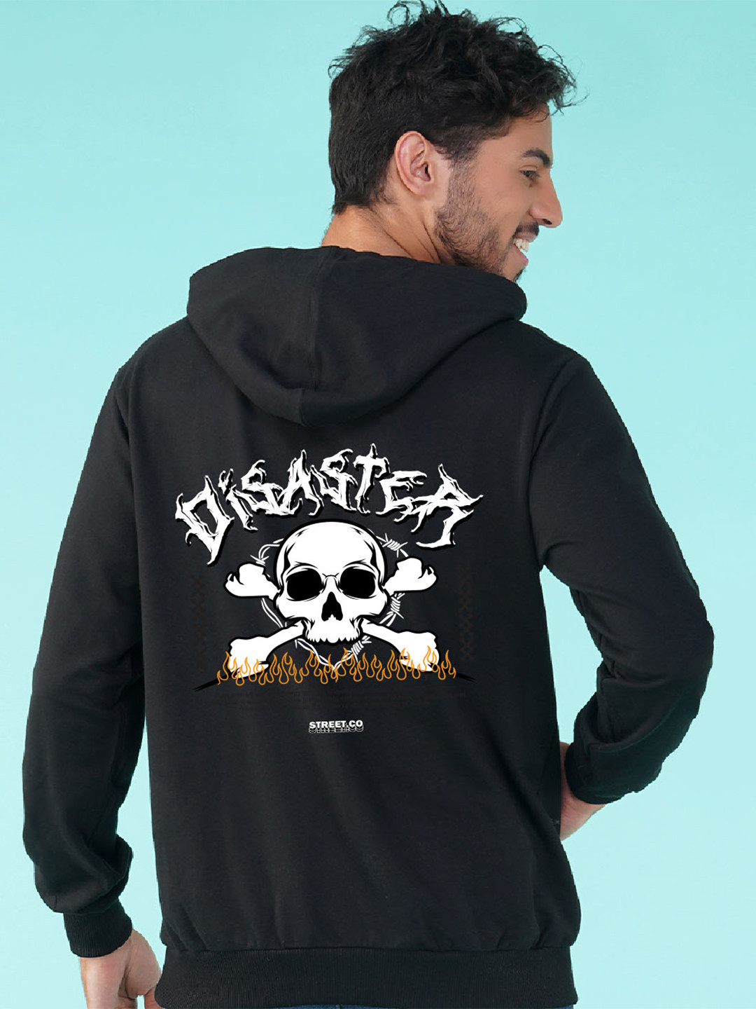 NUSYL Disaster Skeleton Printed Hooded Fleece Pullover