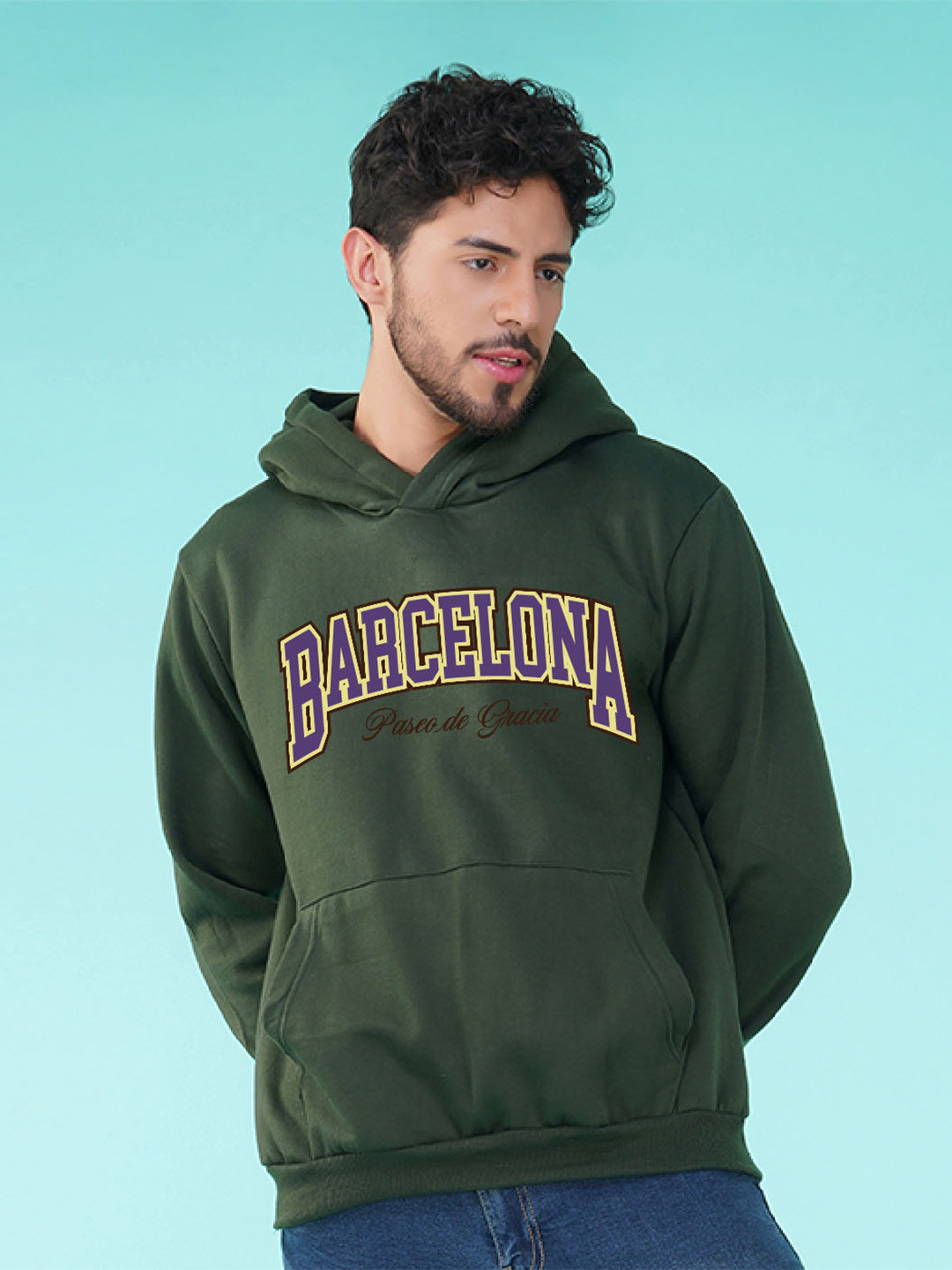NUSYL Barcelona Printed Hooded Fleece Pullover