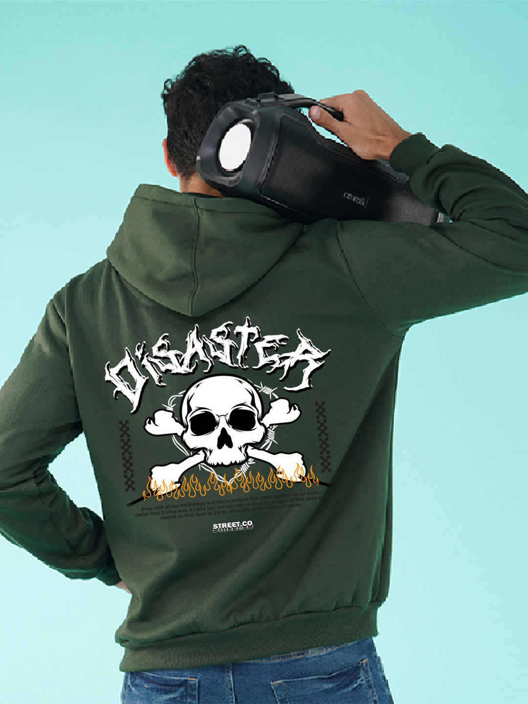 NUSYL Disaster Skeleton Printed Hooded Fleece Pullover
