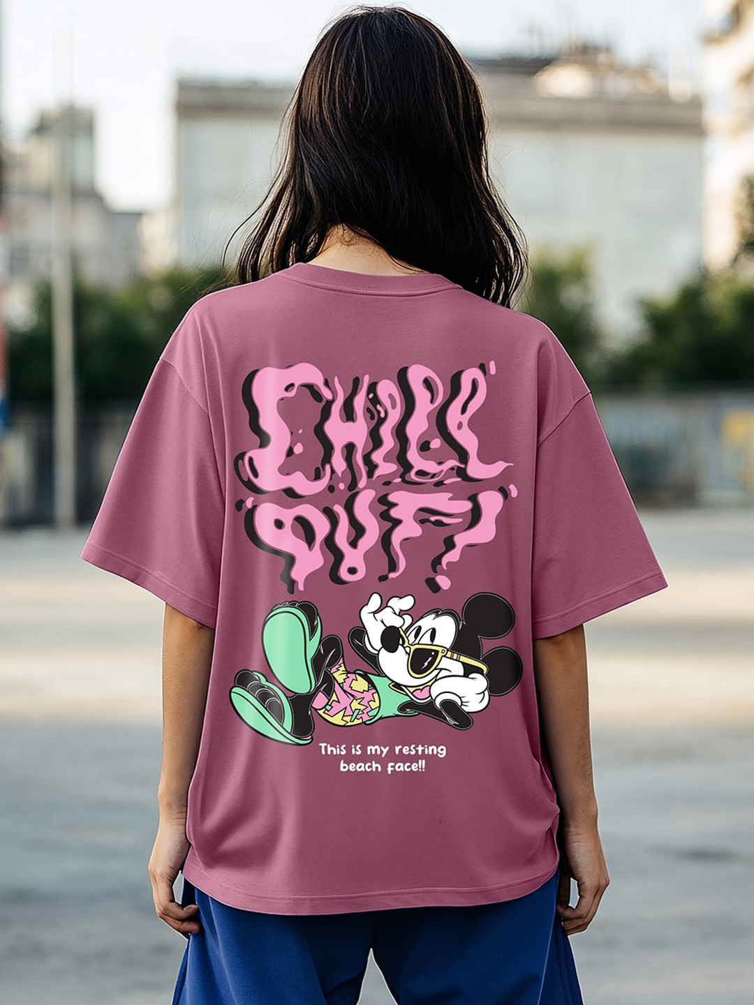 Bewakoof Official Disney Merchandise Mickey Mouse Printed Cotton Oversized T-shirt