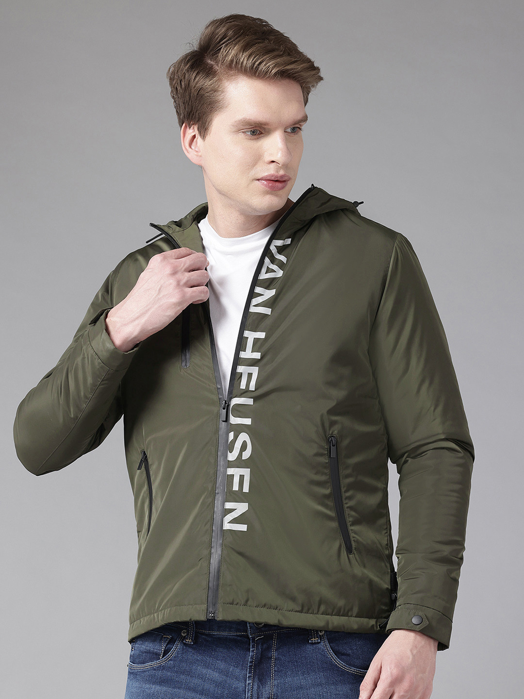 Van Heusen Brand Logo Printed Rapid Dry Hooded Padded Jacket