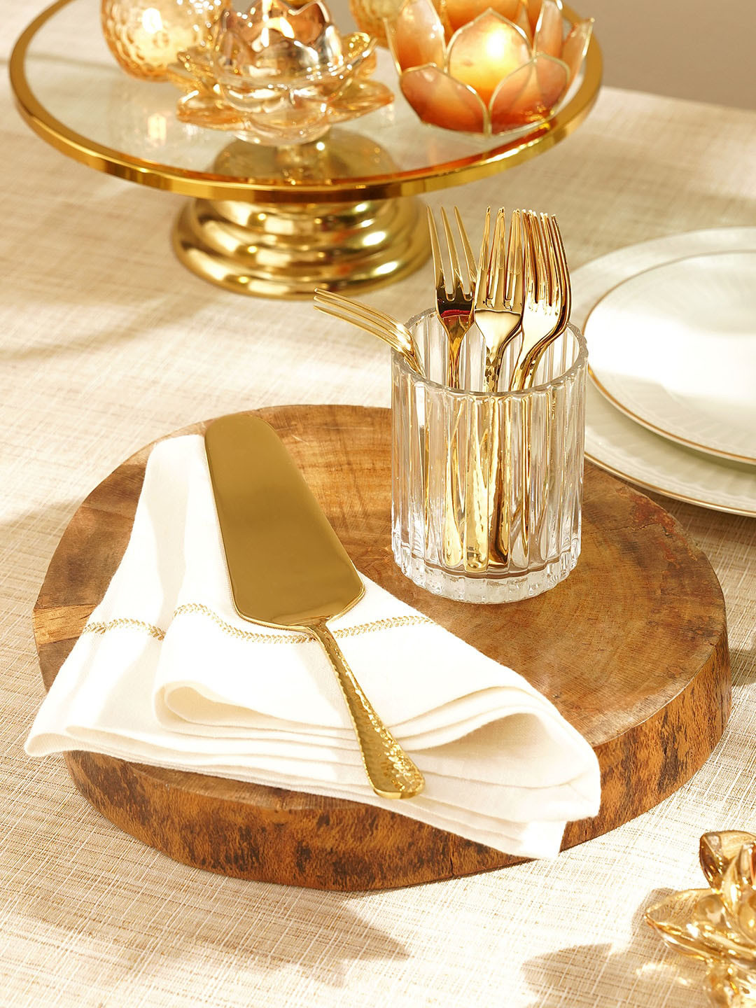 Pure Home and Living Yellow 7-Pieces Stainless Steel Pastry Server & Forks Cutlery Set