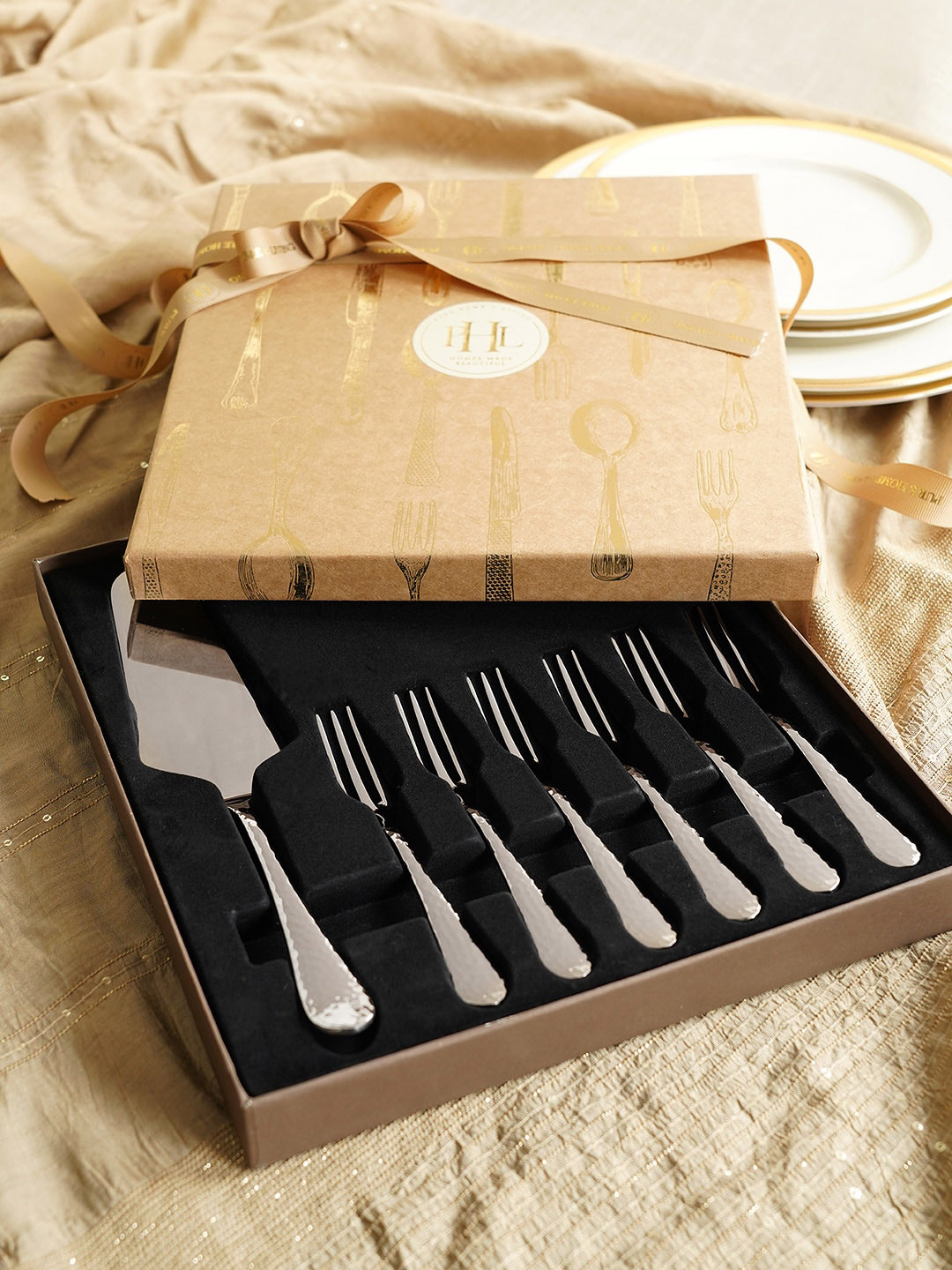 Pure Home and Living Grey 7-Pieces Stainless Steel Pastry Server & Forks Cutlery Set