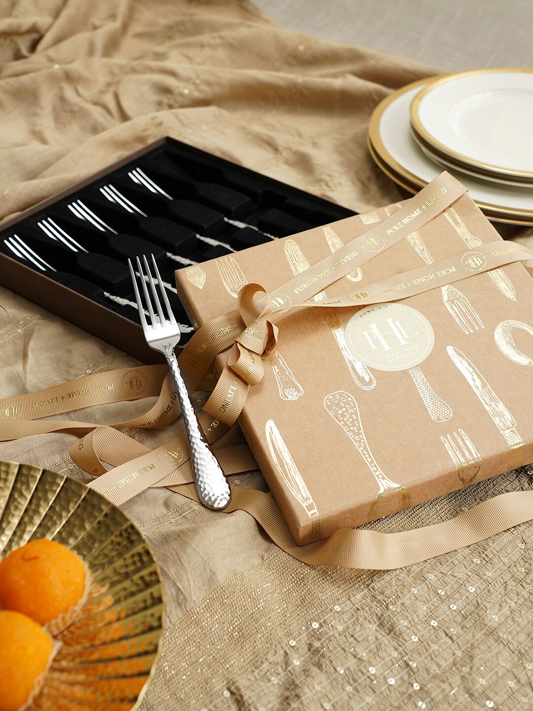 Pure Home and Living Grey 6 Pcs Textured Stainless Steel Dessert Forks