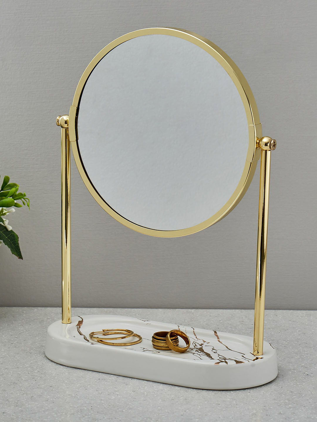 Home Centre Orion Orbit Golden Ceramic Rotating Mirror With Tray