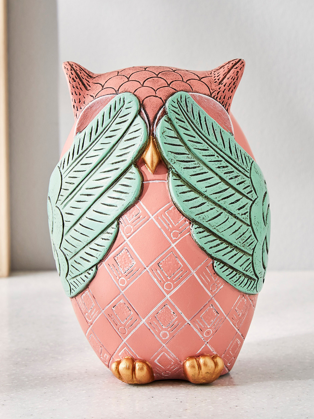 Home Centre Corsica Svana Pink & Green Owl Figurine Showpiece