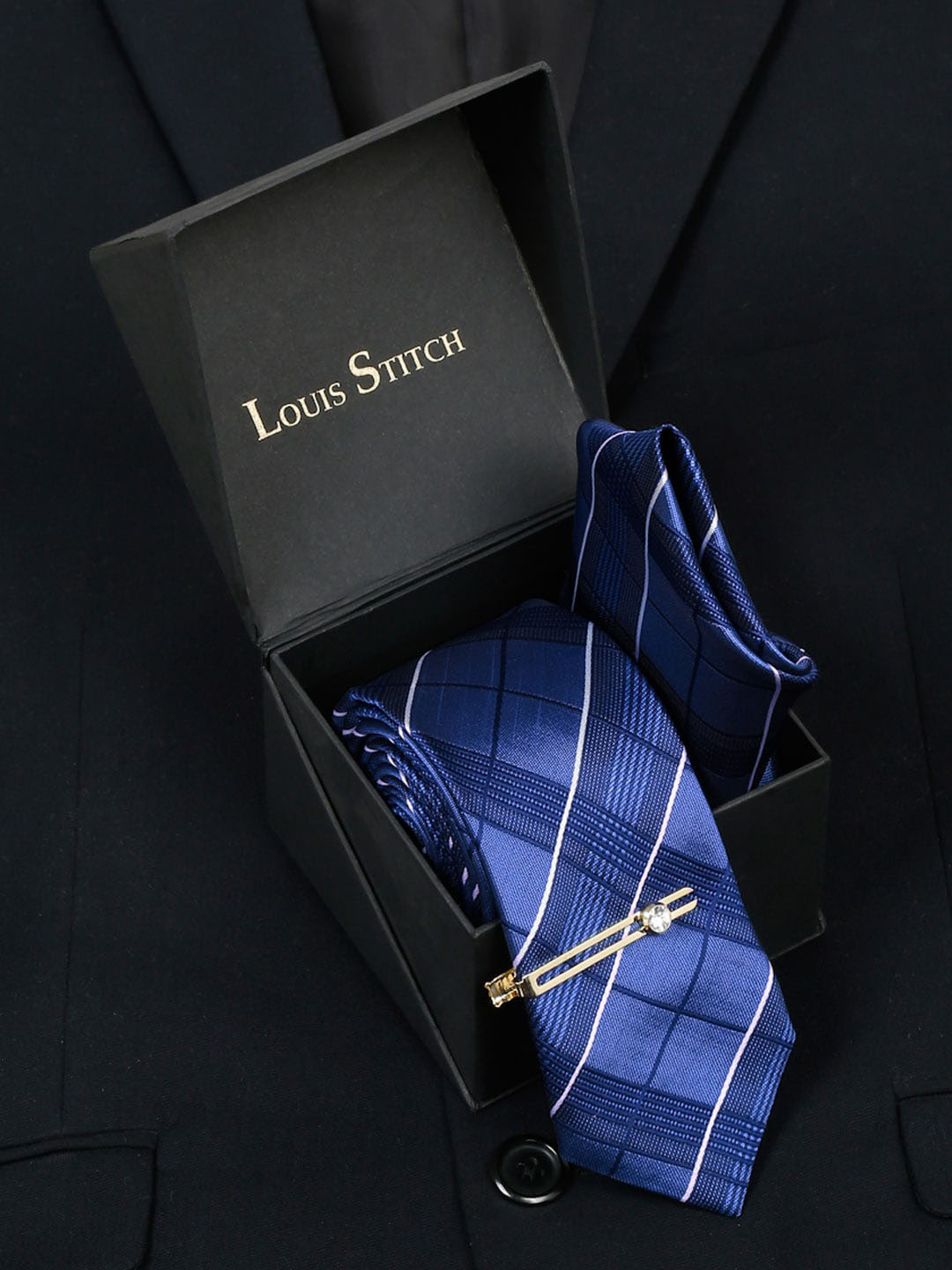 LOUIS STITCH Men Checked Silk Accessory Gift Set