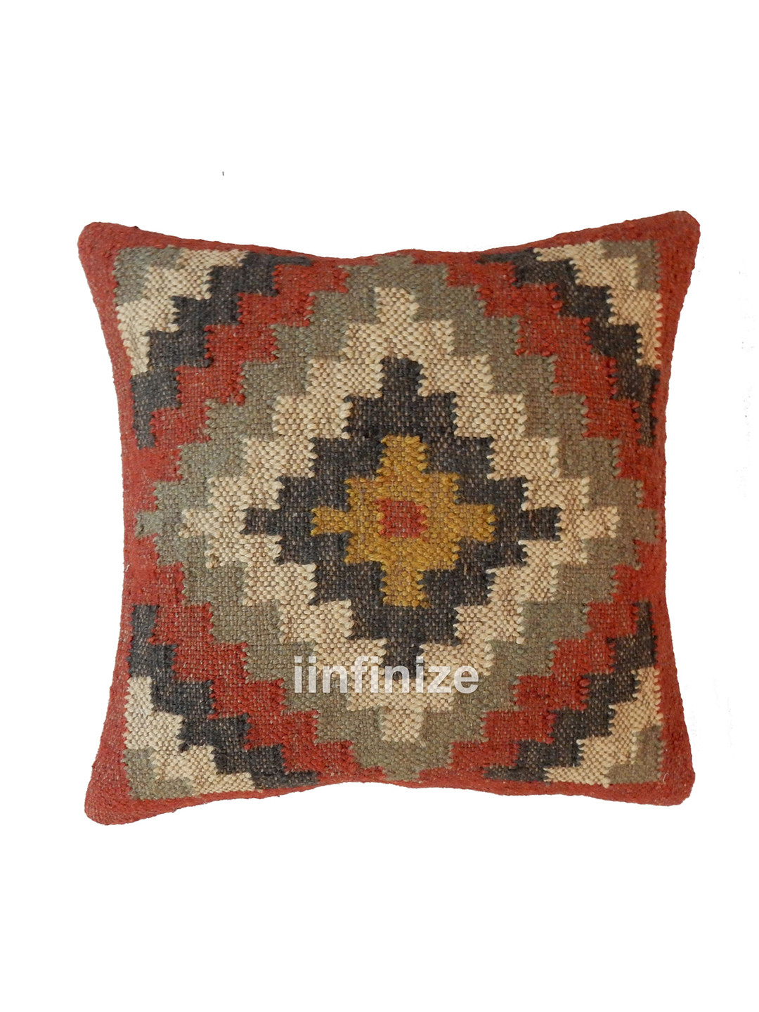 iinfinize Red & Cream Geometric Jute Square Cushion Covers