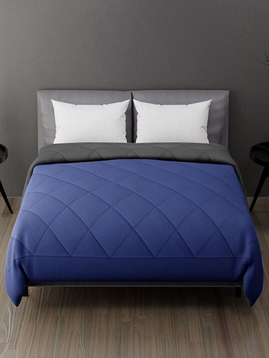 Hammer Home Navy Blue Checked Microfiber AC Room 210 GSM Reversible Double Bed Comforter