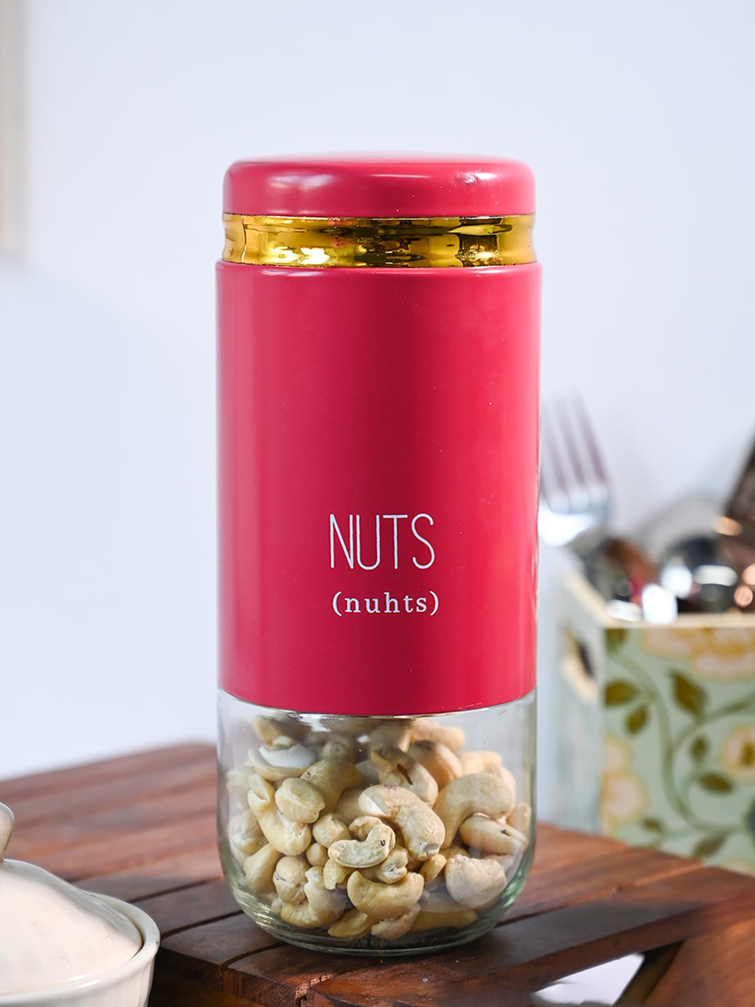 MARKET99 Pink & Transparent Nuts Storage Jar 850 ML