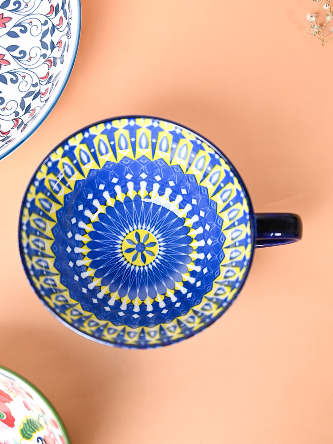 MARKET99 Blue Ethnic Motifs Ceramic Microwave Safe Cup-480ml