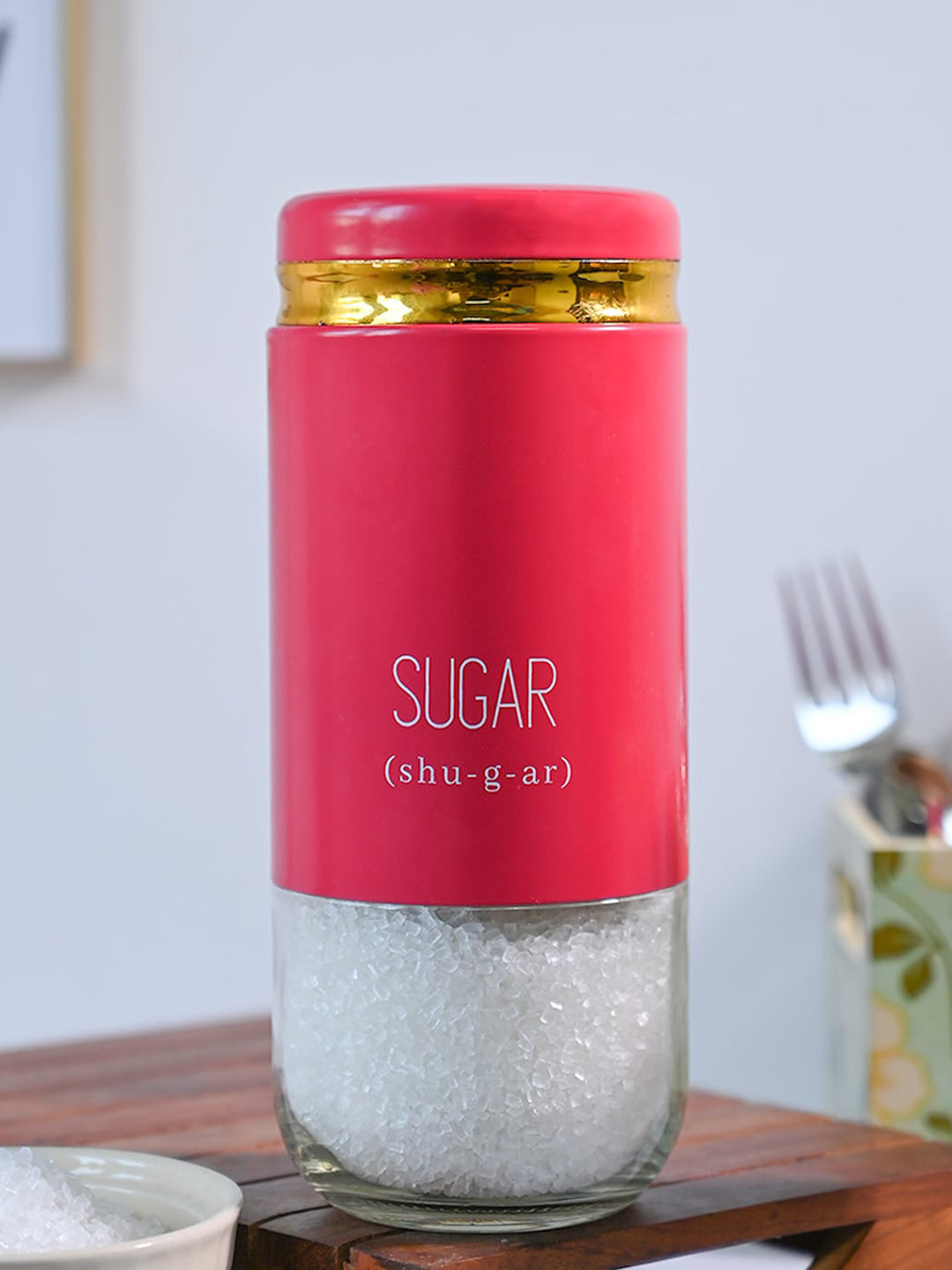 MARKET99 Pink & Transparent Printed Sugar Storage Jar 850 ml