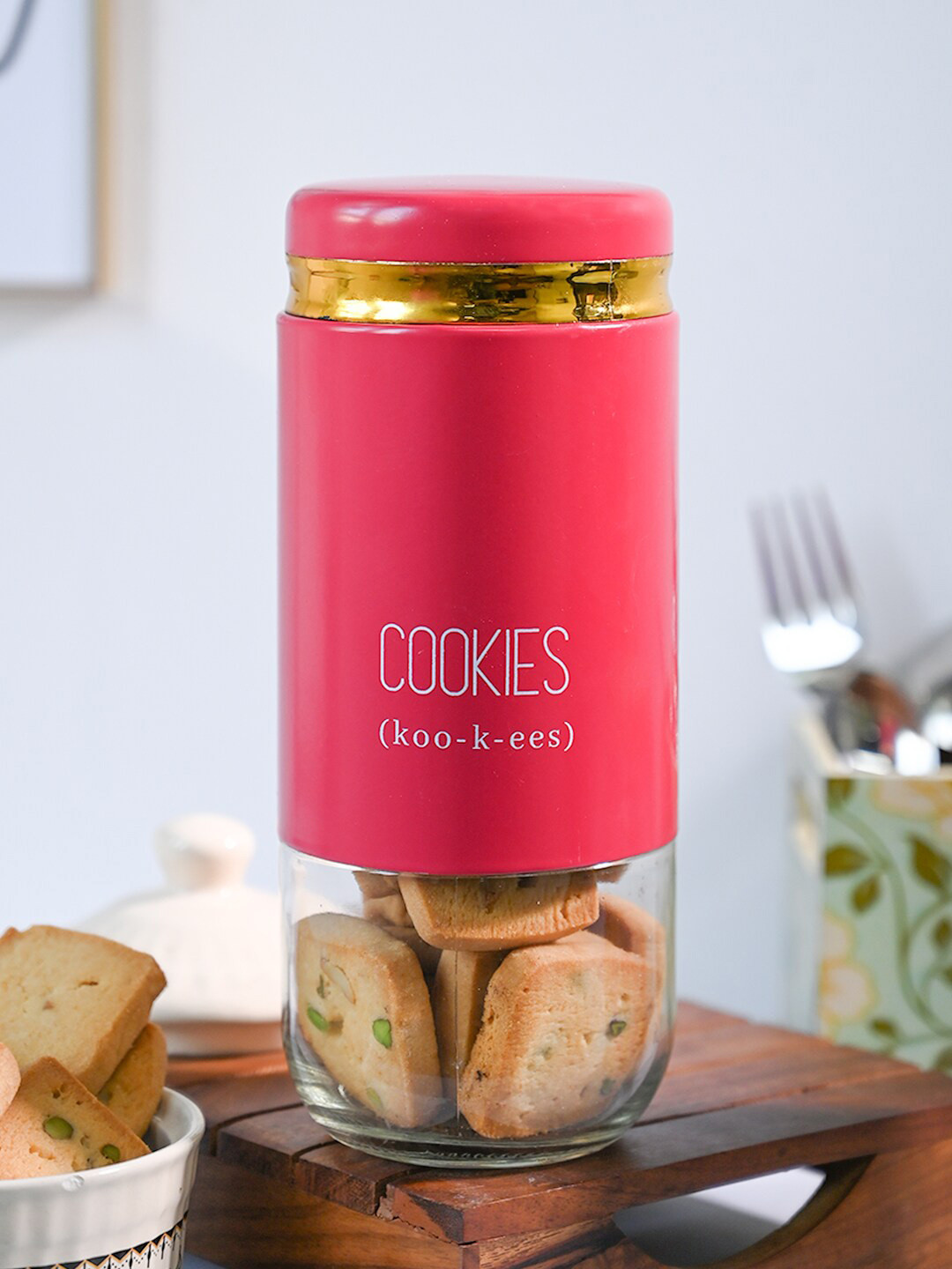 MARKET99 Pink Glass Cookie Storage Jar 850 ml